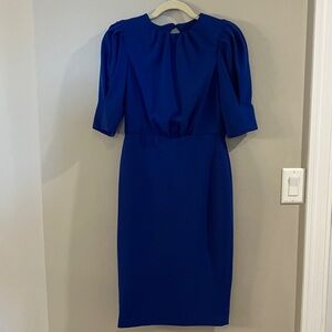 Calvin Klein Cobalt Blue Midi Dress with Puff Sleeves